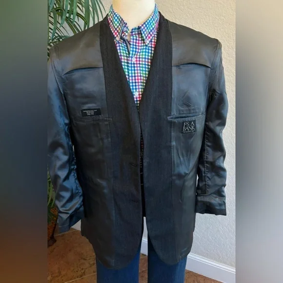 JOS A BANK SPORT COAT MENS SIZE 42L BLAZER CHARCOAL HERRINGBONE JACKET LONG FIT